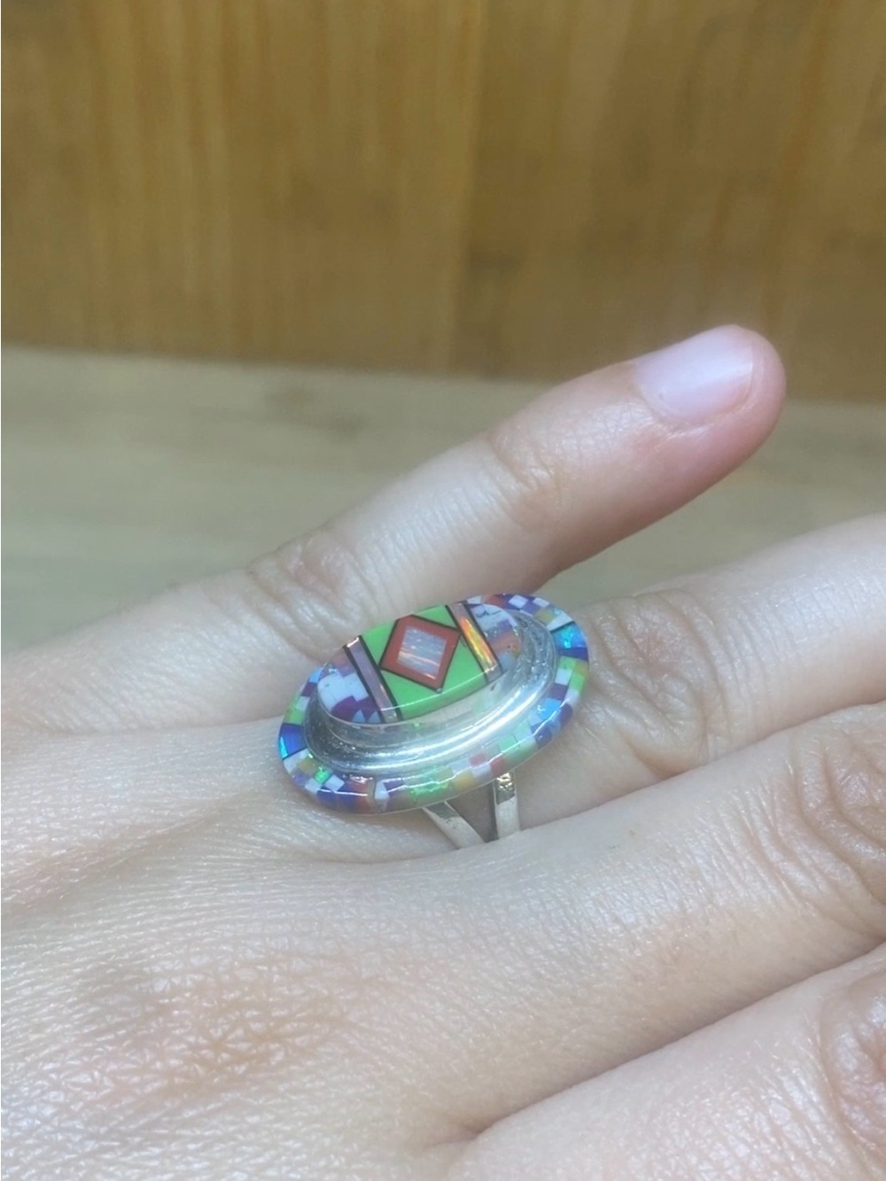 Zuni Jewelry Ring Sterling Silver Size 7 Ethnic Native American Inlay Gift Xmas - Picture 3 of 7